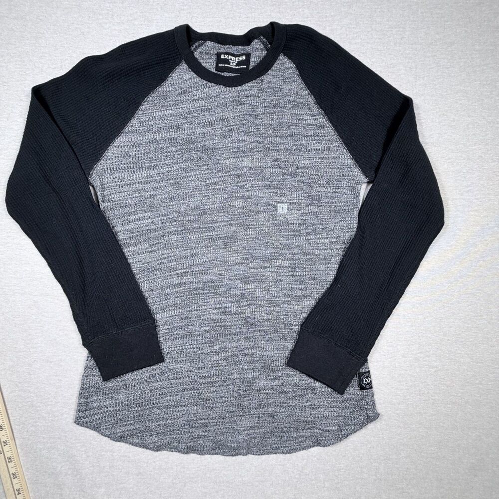 Express Waffle Knit Long Sleeve Gray Black Men Small Shirt Thermal Preppy Y2K